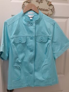 CJ Banks Aqua Short-Sleeve Utility Jacket